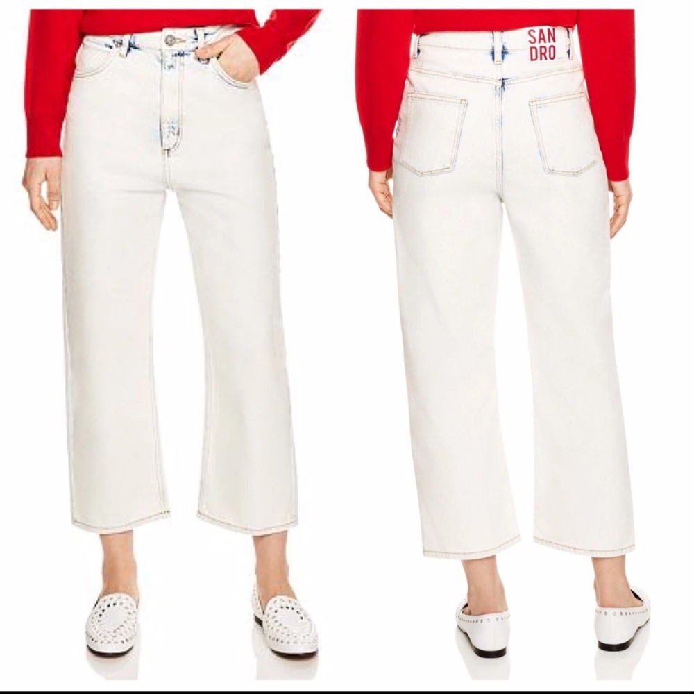 SANDRO Rosine Cropped Wide-Leg Acid-Washed Jeans Sz 38